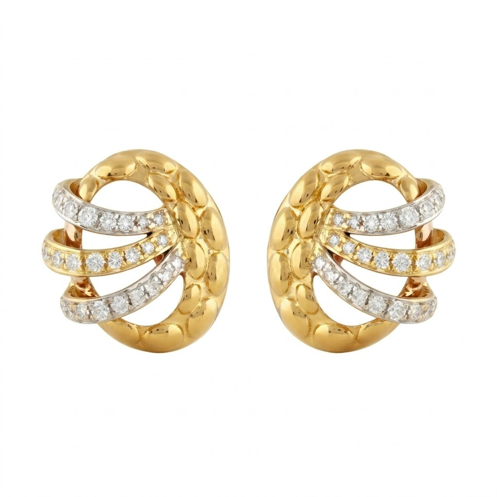 Textured Loop Twist Diamond Gold Earrings