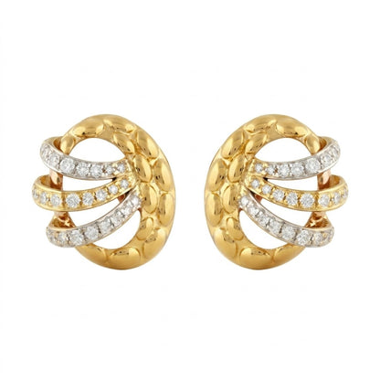 Textured Loop Twist Diamond Gold Earrings
