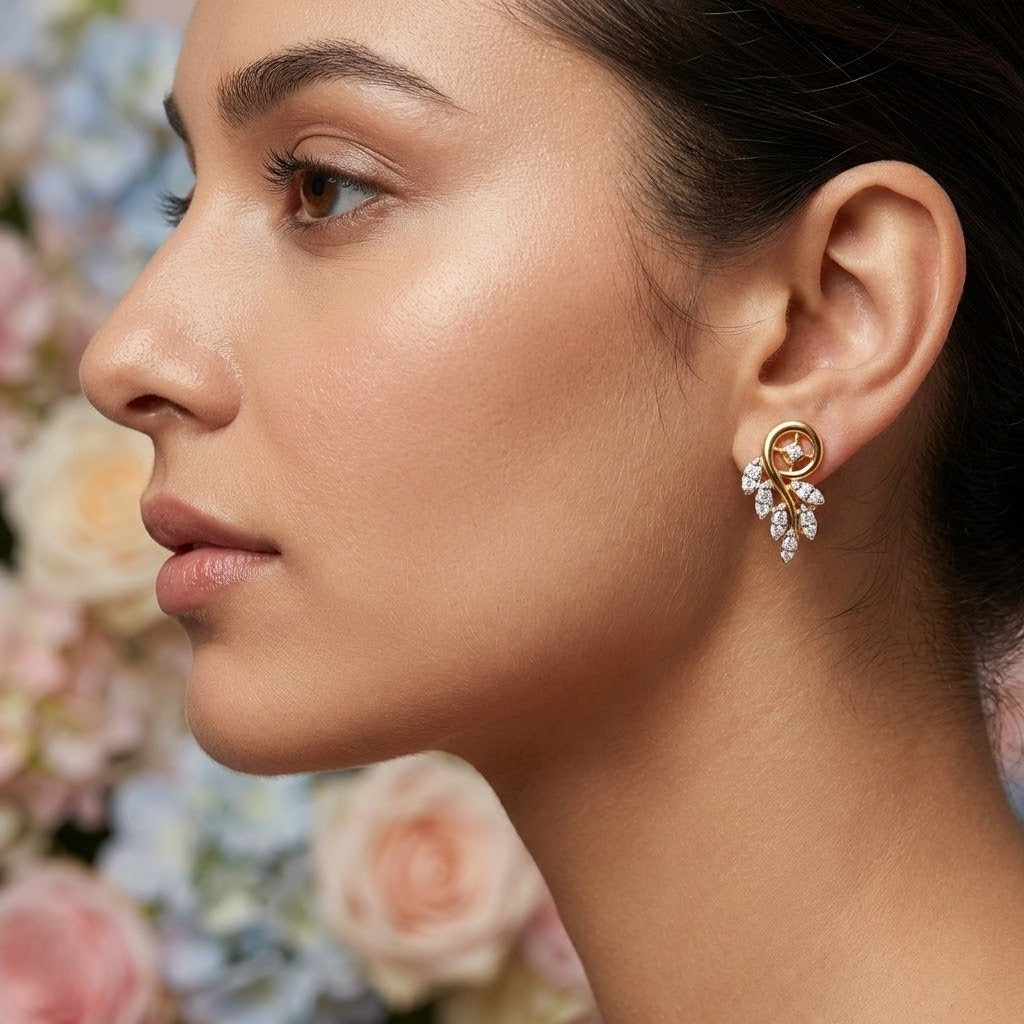 Elegant Leaf Cascade Diamond Gold Earrings