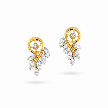 Elegant Leaf Cascade Diamond Gold Earrings