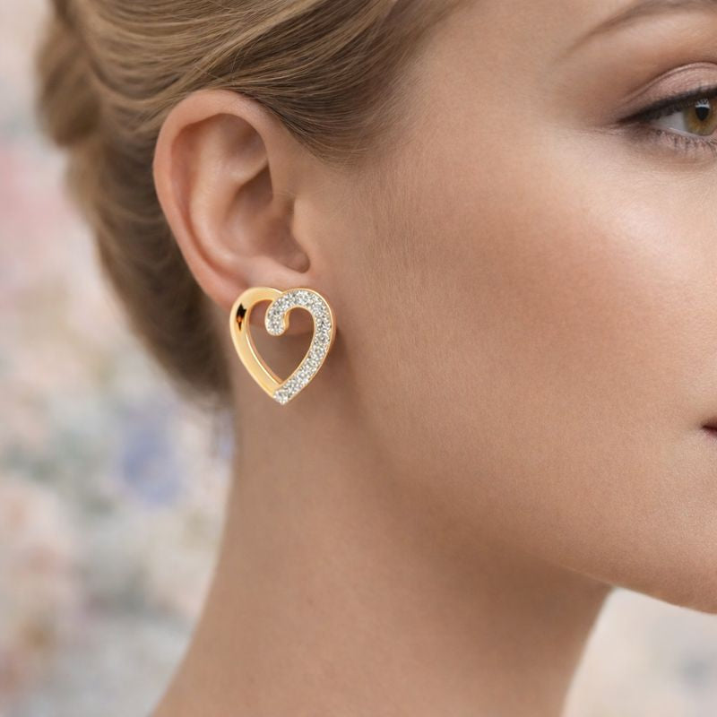 Elegant Swirl Motif Diamond Gold Earrings