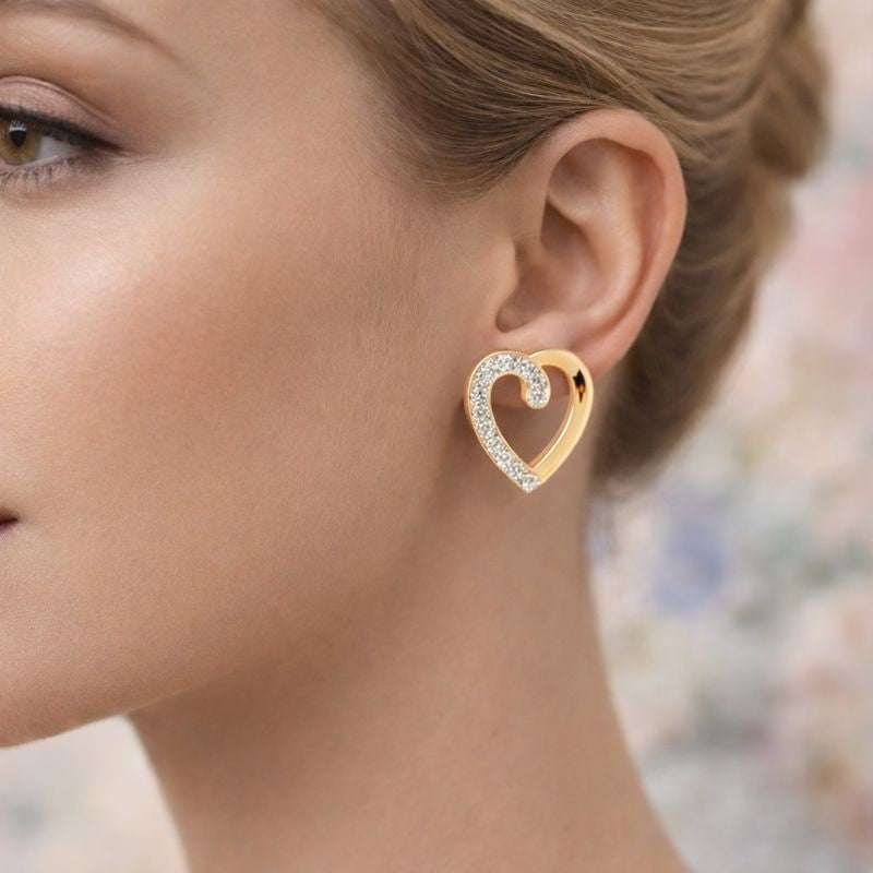 Elegant Swirl Motif Diamond Gold Earrings