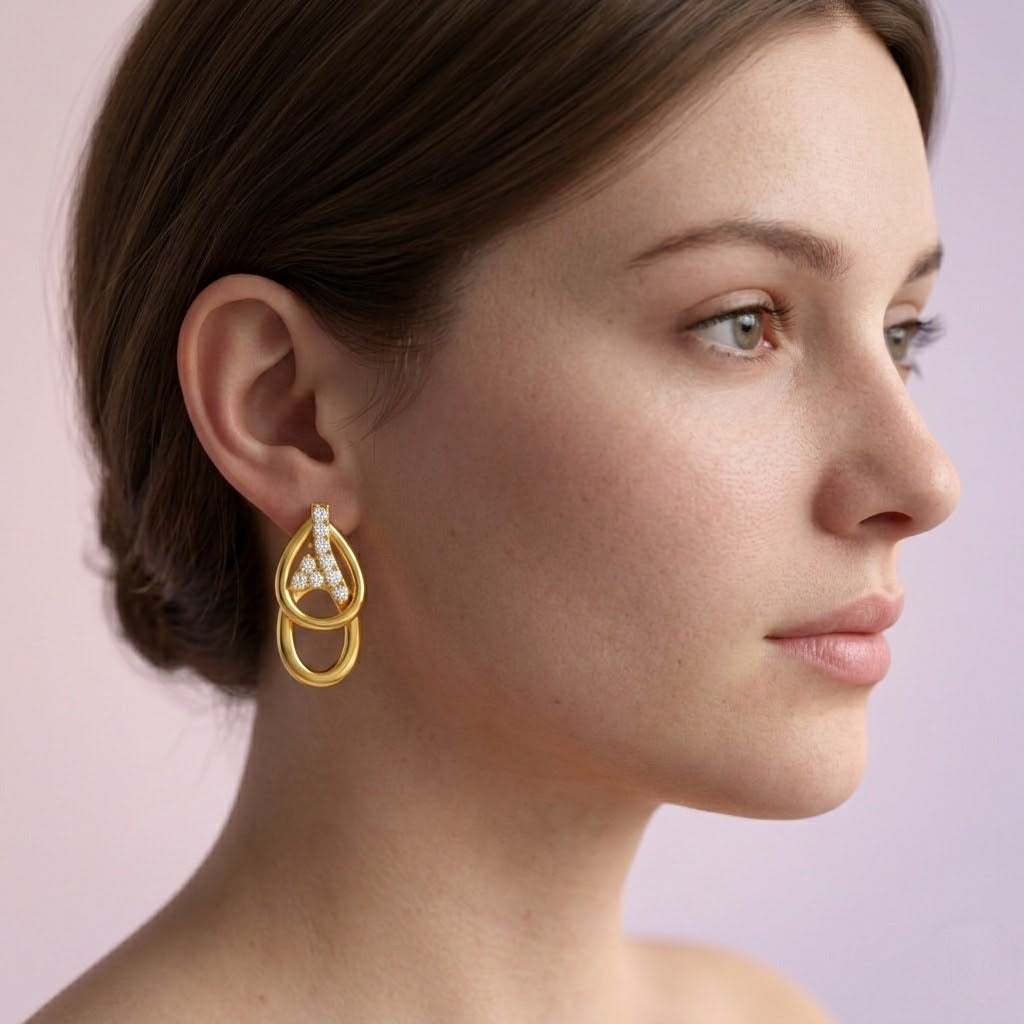 Teardrop Loop Elegance Diamond Gold Earrings