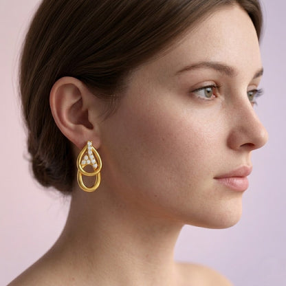 Teardrop Loop Elegance Diamond Gold Earrings