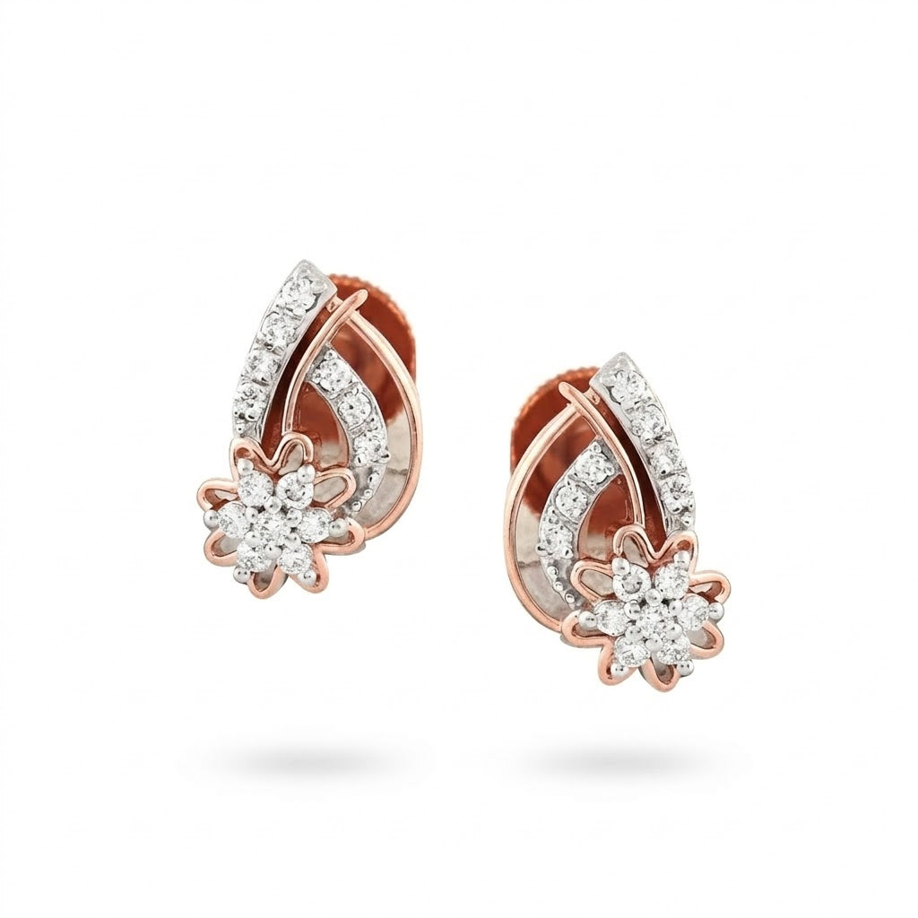 Gold Floral Curve Diamond Earring
