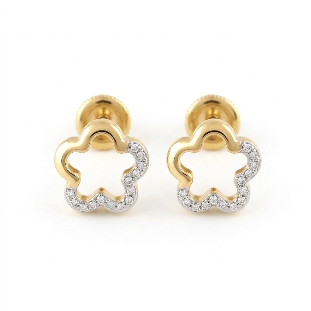 Soft Clover Frame Diamond Gold Earrings