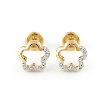 Soft Clover Frame Diamond Gold Earrings