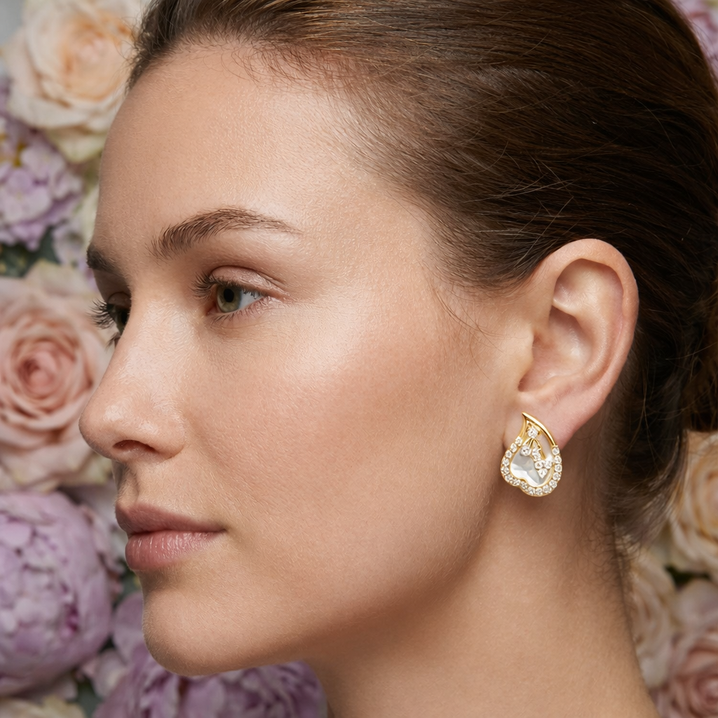 Artistic Heart Layer Diamond Gold Earrings