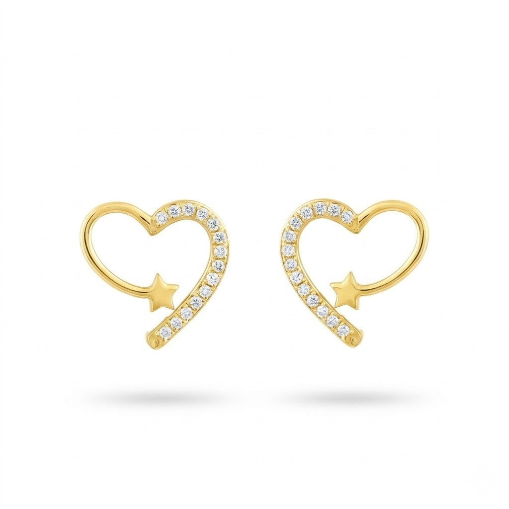 Star-Heart Diamond Gold Earrings