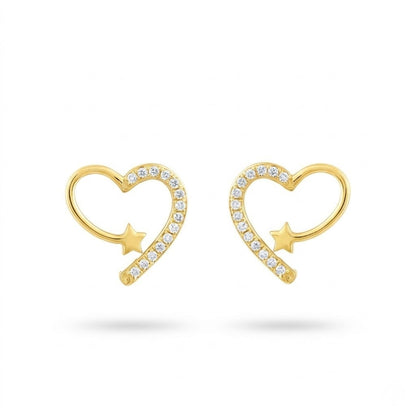Star-Heart Diamond Gold Earrings