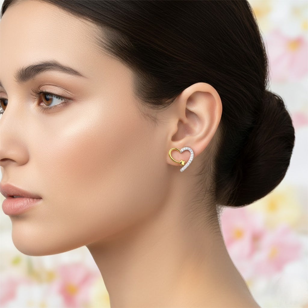 Star-Heart Diamond Gold Earrings