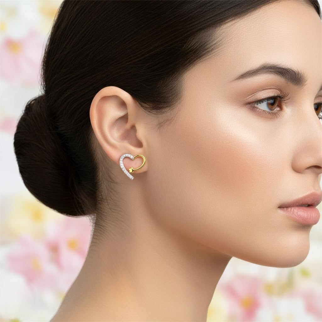 Star-Heart Diamond Gold Earrings