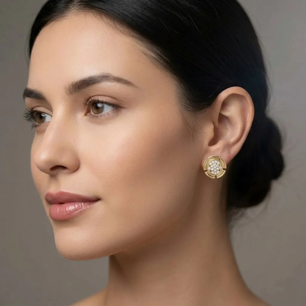 9K Yellow Gold Circular Diamond Earrings for Women by TTJ Jewellery