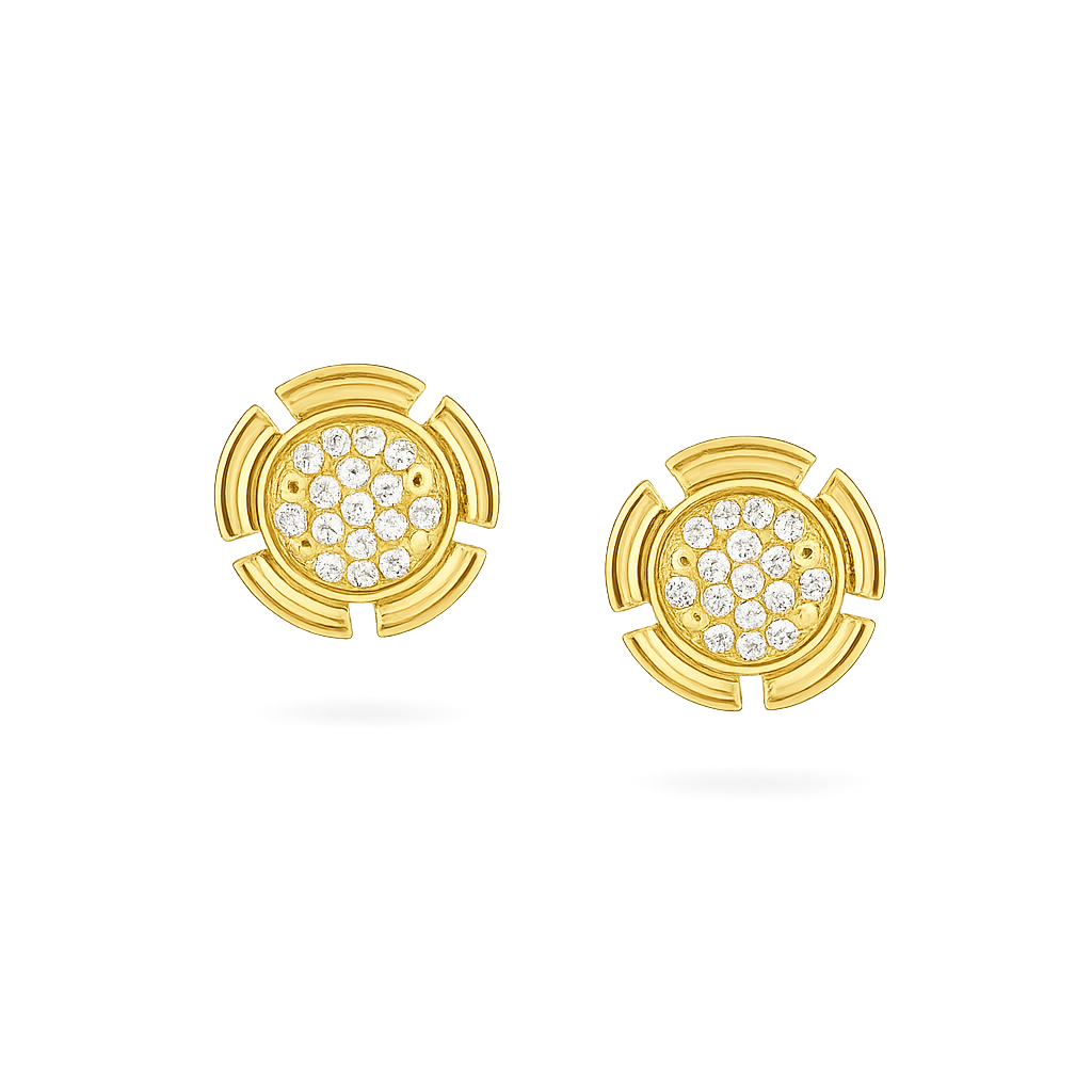 9K Yellow Gold Circular Diamond Earrings for Women by TTJ Jewellery