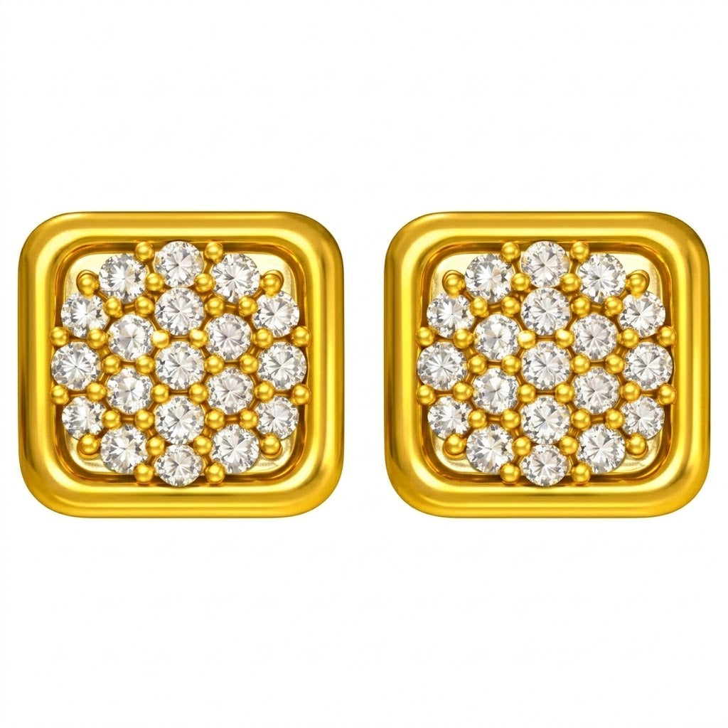 Gold Square White Diamond Earring