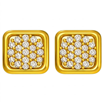 Gold Square White Diamond Earring