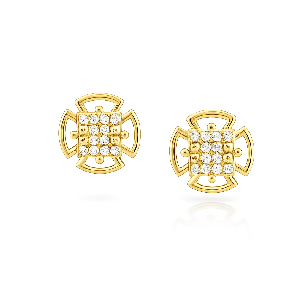 9K Yellow Gold Geometric Diamond Earrings for Women by TTJ Jewellery