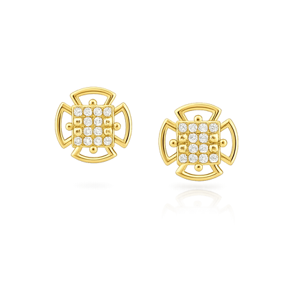 9K Yellow Gold Geometric Diamond Earrings for Women by TTJ Jewellery
