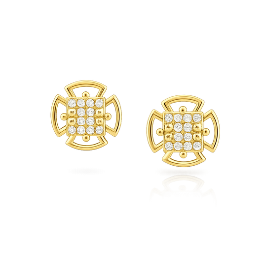 9K Yellow Gold Geometric Diamond Earrings for Women by TTJ Jewellery