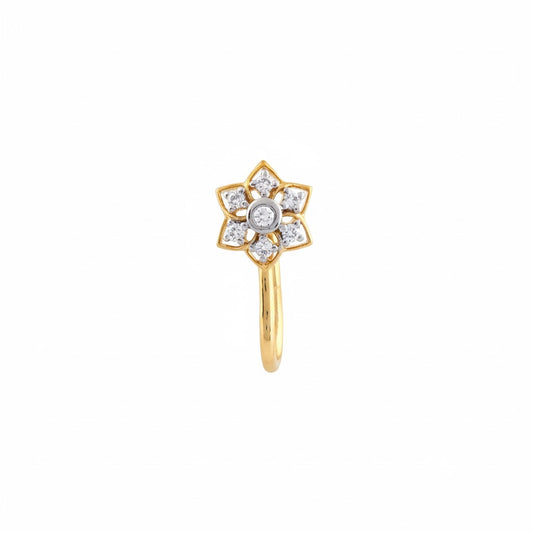 Graceful Blossom Star Halo Design Diamond Gold Nose Pin