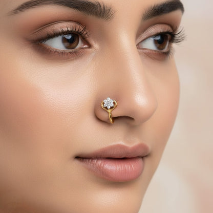 Delicate Heart Bloom Diamond Gold Nose Pin