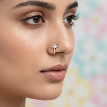 Radiant Star Blossom Diamond Gold Nose Pin