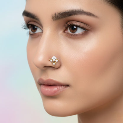 Floral Layers Diamond Gold Nose Pin