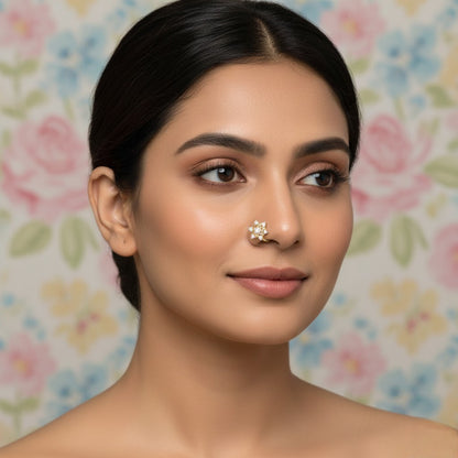 9K Star Floral Diamond Nose Pin