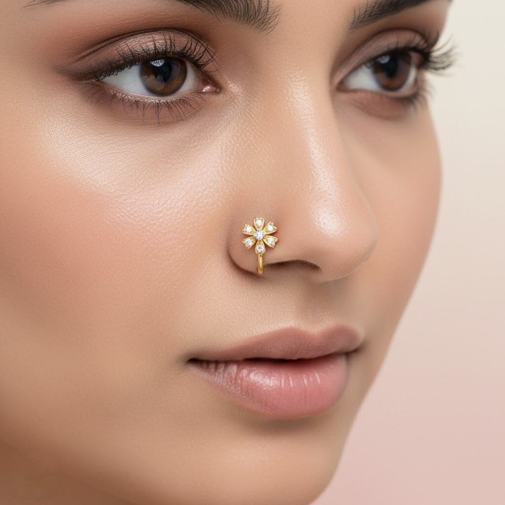 Charming Petal Bloom Diamond Gold Nose Pin