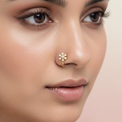 Charming Petal Bloom Diamond Gold Nose Pin