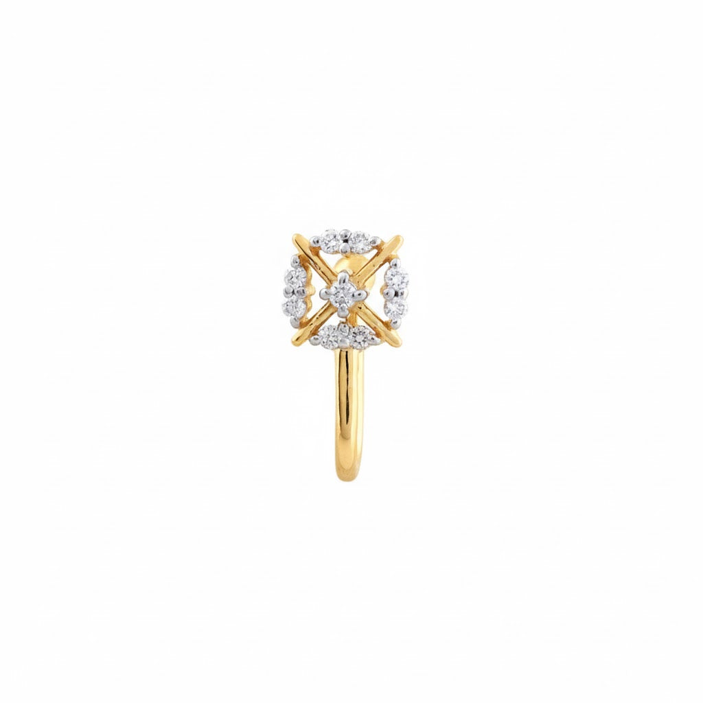 Modern Cross Halo Spark Design Diamond Gold Nose Pin
