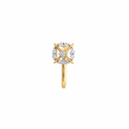 Modern Cross Halo Spark Design Diamond Gold Nose Pin