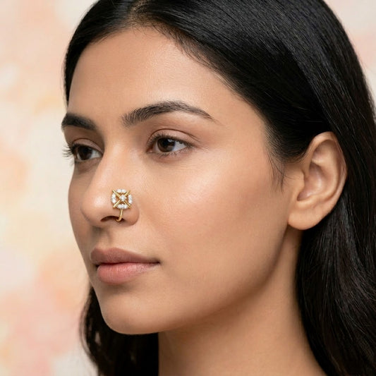 Modern Cross Halo Spark Design Diamond Gold Nose Pin