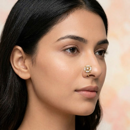Modern Cross Halo Spark Design Diamond Gold Nose Pin