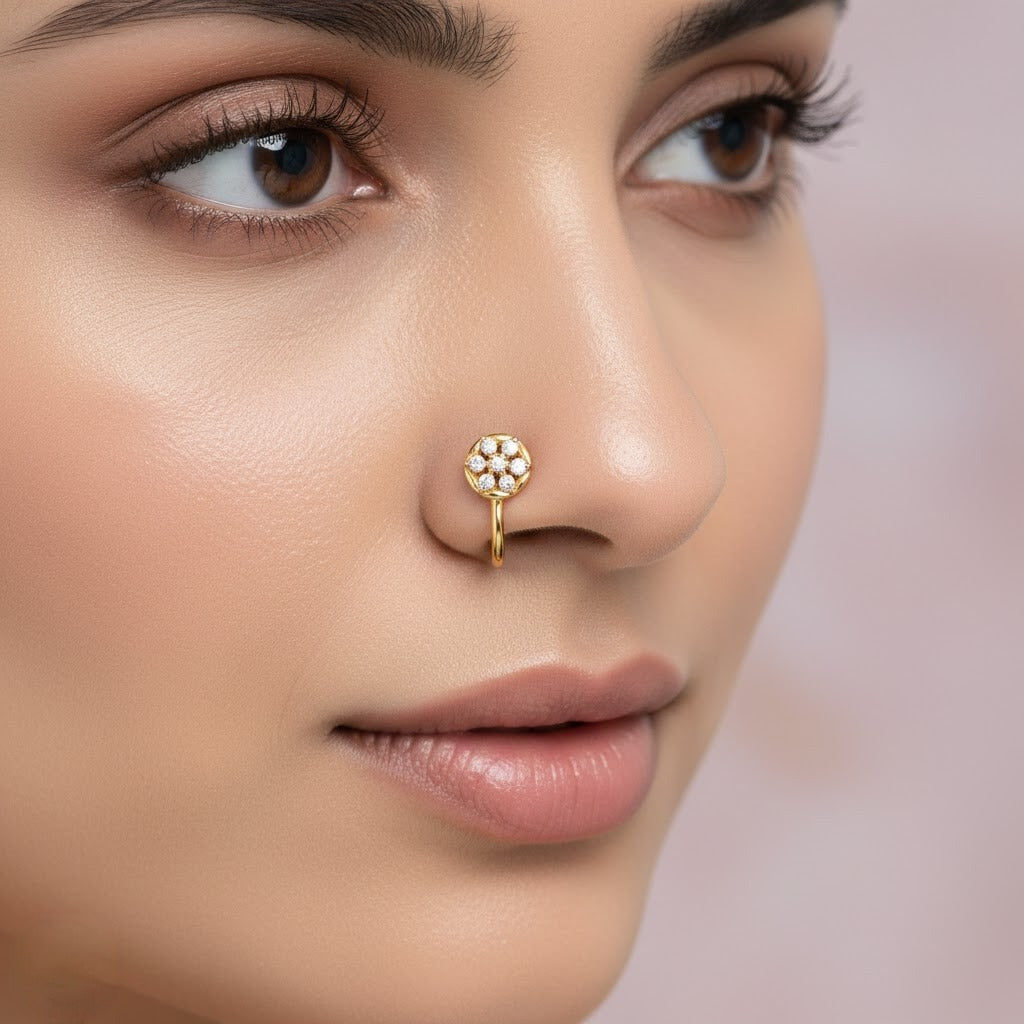 Classic Cluster Diamond Gold Nose Pin