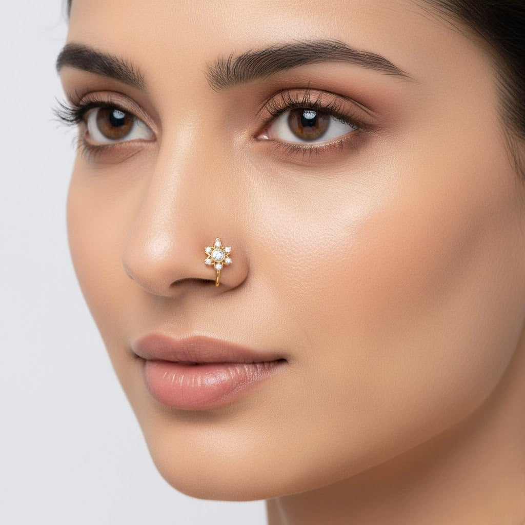 Sunburst Star Diamond Gold Nose Pin