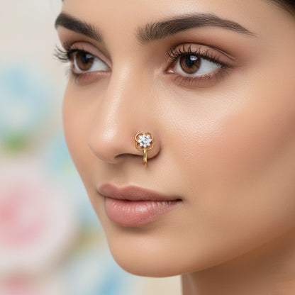 Elegant Floral Diamond Gold Nose Pin