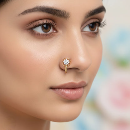 Elegant Floral Diamond Gold Nose Pin