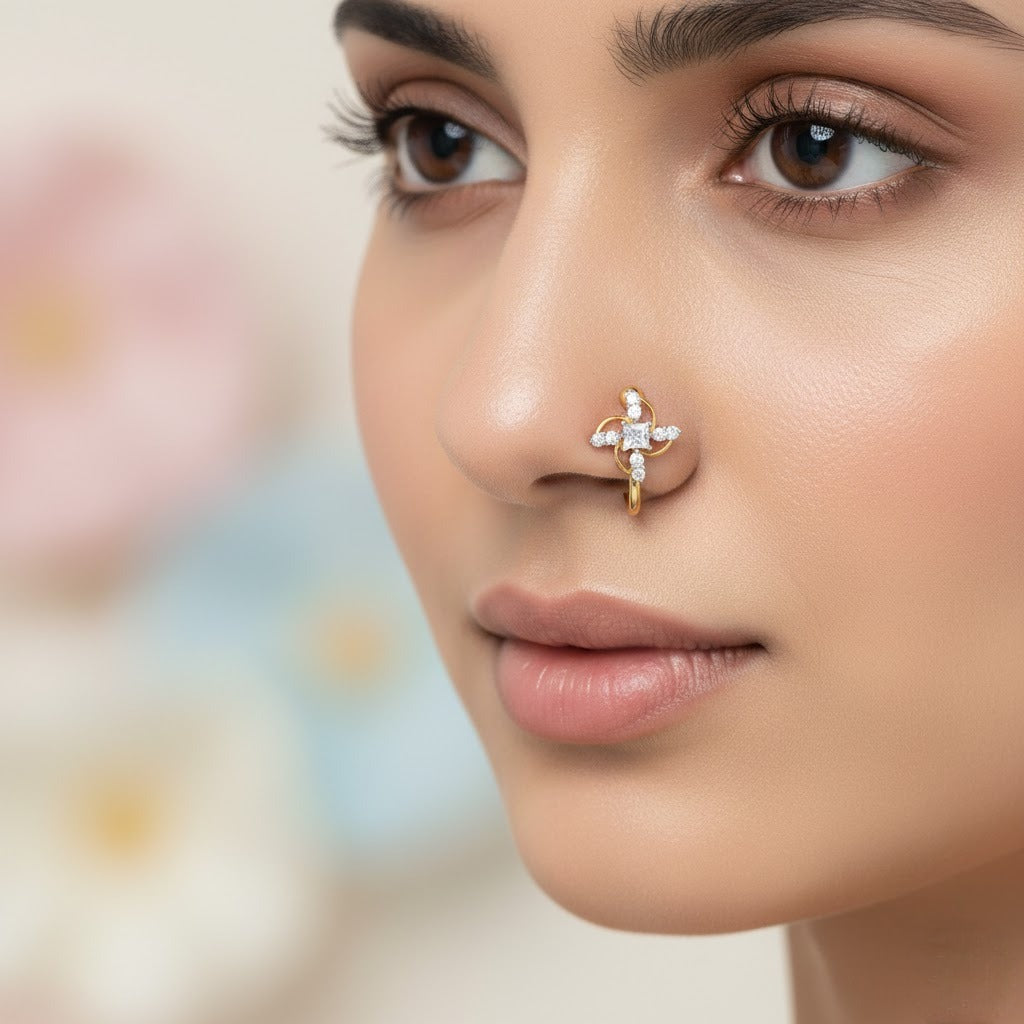 Twirl Bloom Diamond Gold Nose Pin