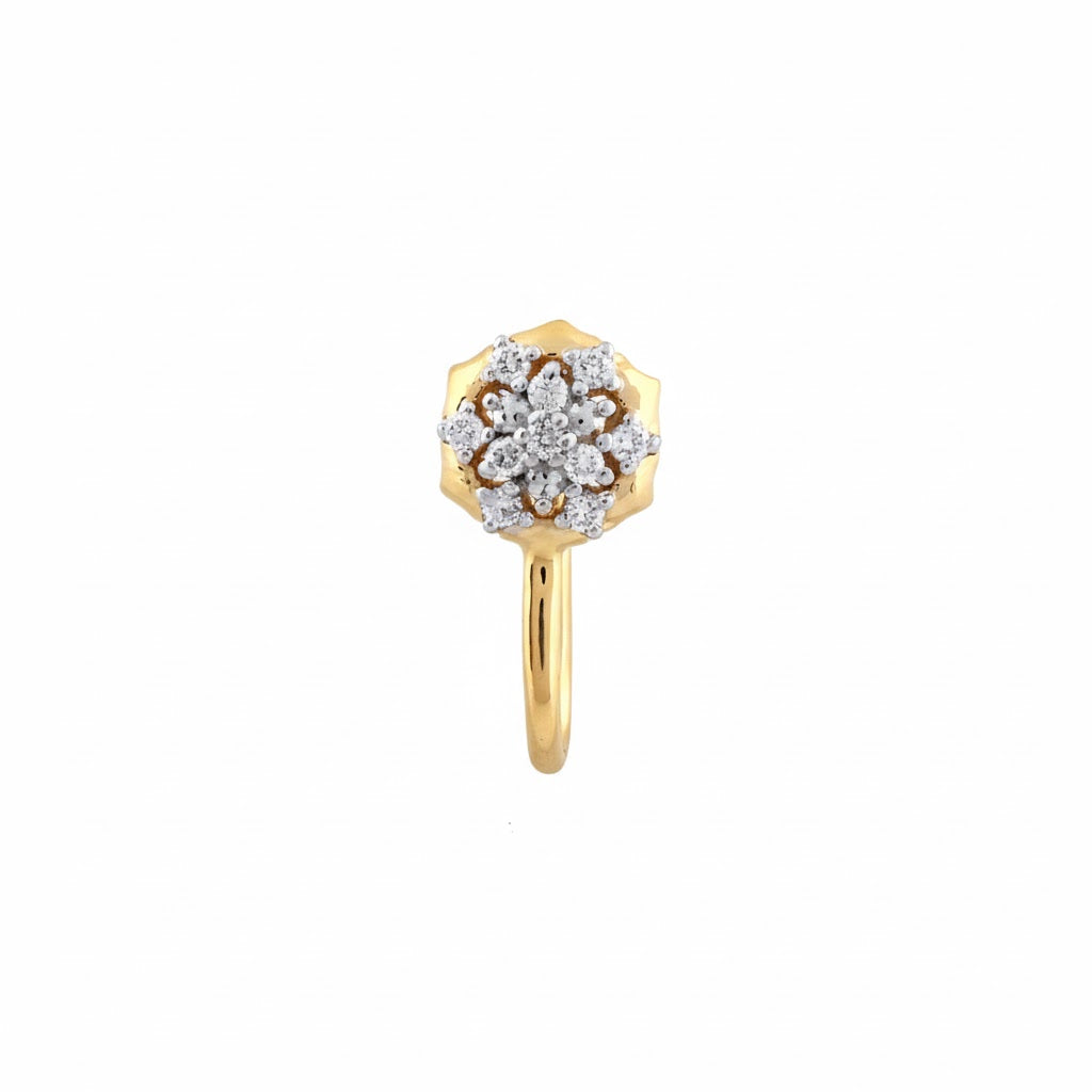 Brilliant Round Blossom Diamond Gold Nose Pin