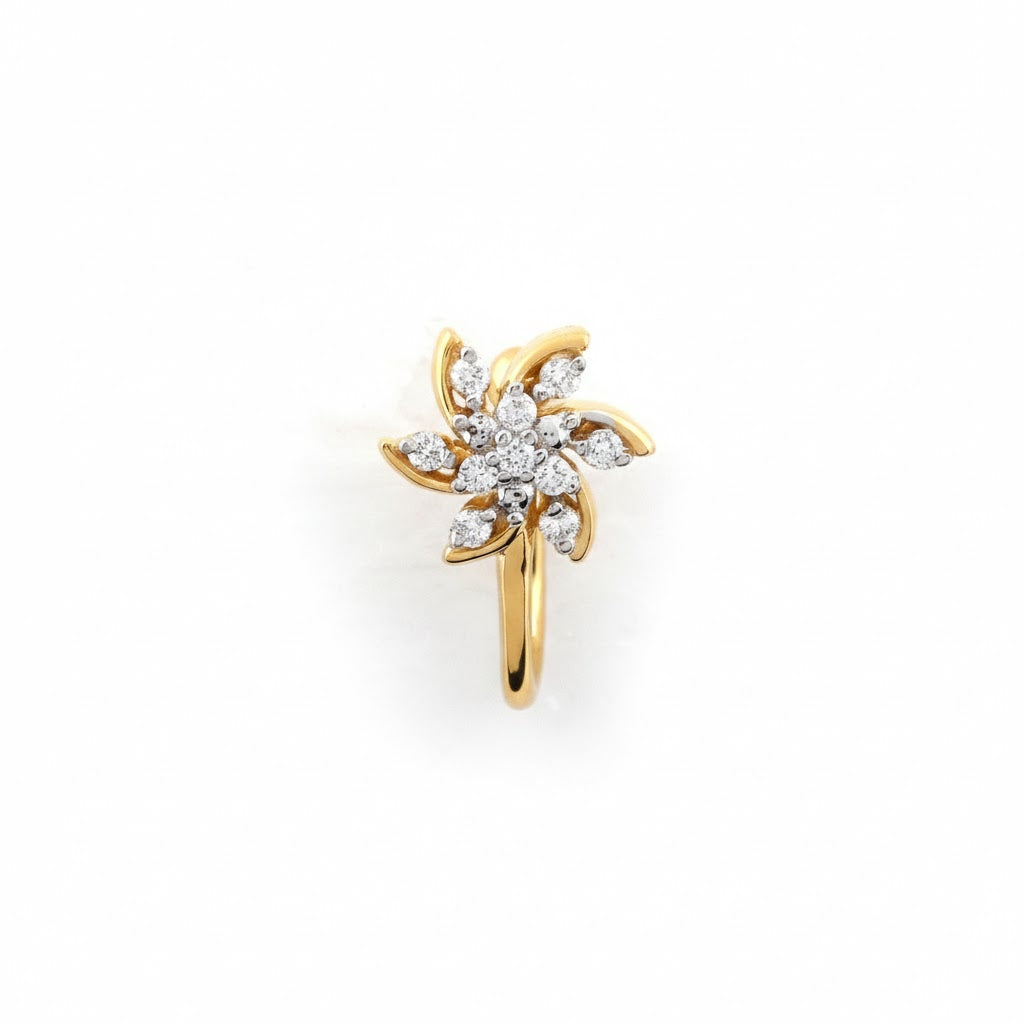 Graceful Twirl Blossom Spark Diamond Gold Nose Pin
