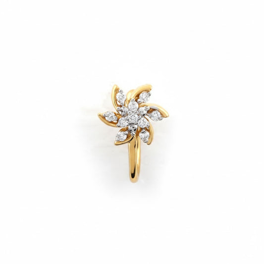 Graceful Twirl Blossom Spark Diamond Gold Nose Pin