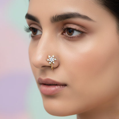 Graceful Twirl Blossom Spark Diamond Gold Nose Pin