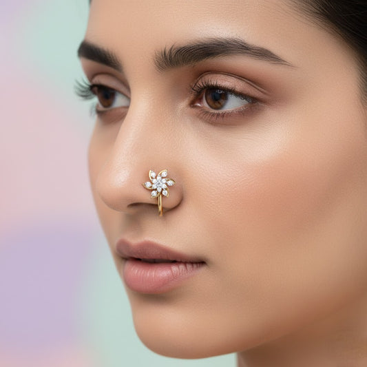 Graceful Twirl Blossom Spark Diamond Gold Nose Pin