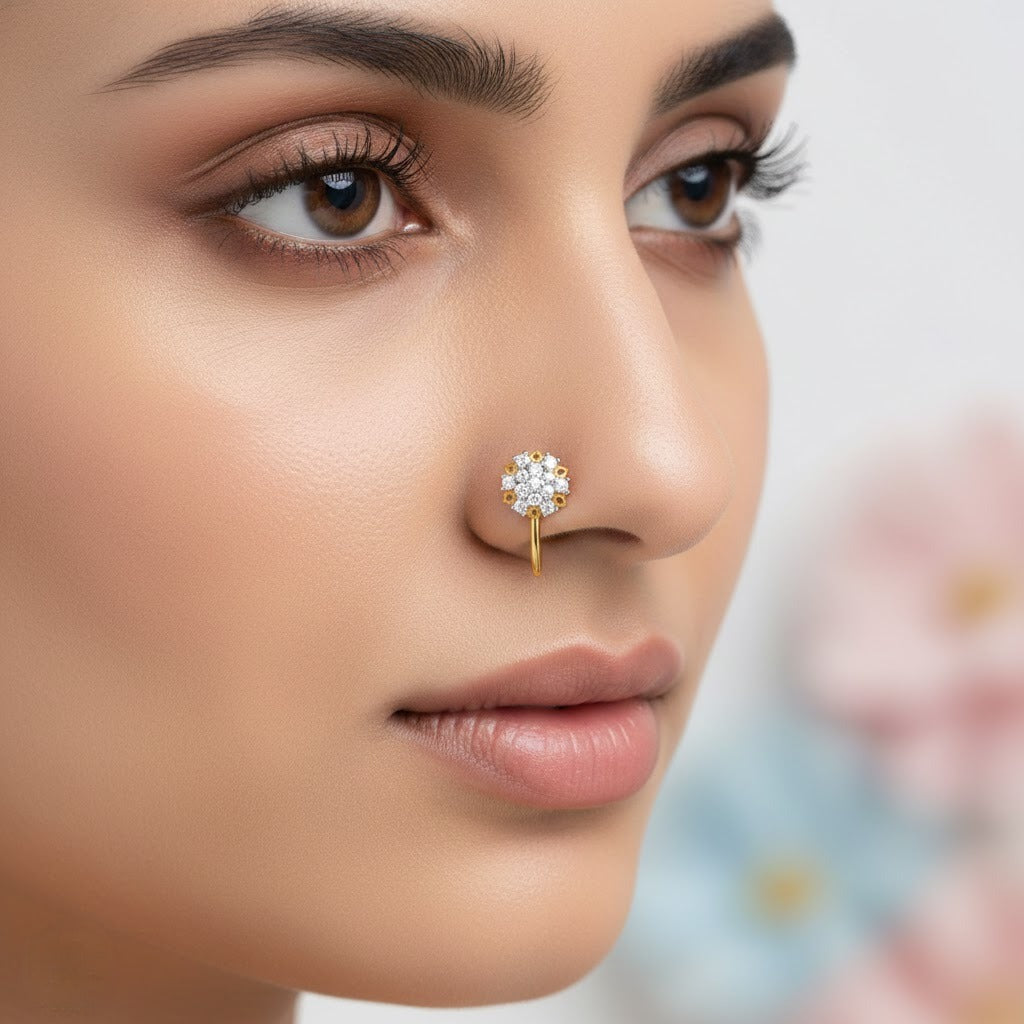 Radiant Bloom Pressing Type Diamond Nose Pin