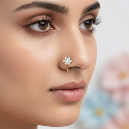 Radiant Bloom Pressing Type Diamond Nose Pin