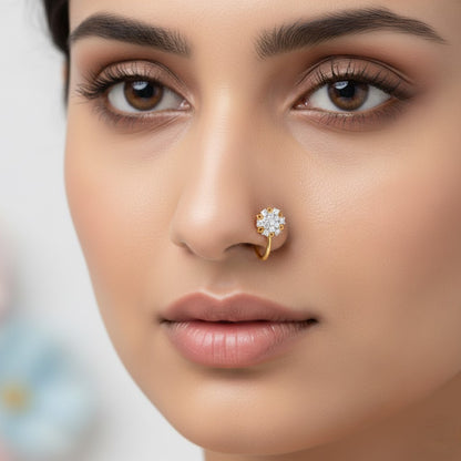 Radiant Bloom Pressing Type Diamond Nose Pin