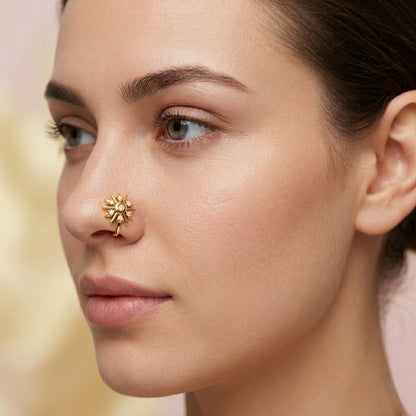 Radiant Sunburst Diamond Gold Nose Pin