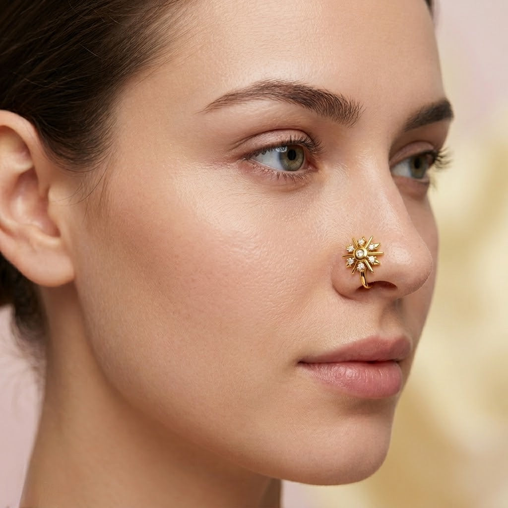 Radiant Sunburst Diamond Gold Nose Pin