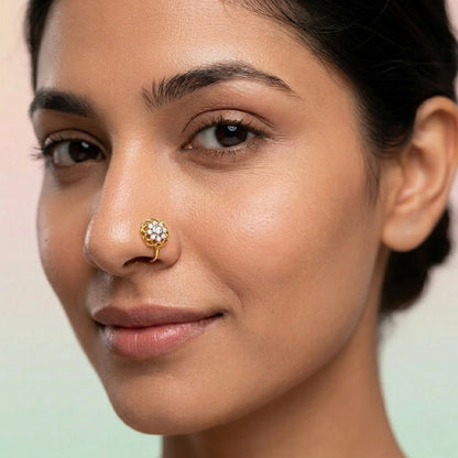 Classic Floral Glow Diamond Gold Nose Pin